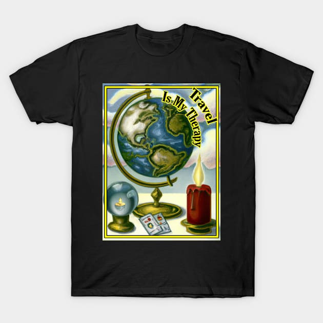 'Travel is My Therapy' Earth Globe Tarot Graphic - Retro Illustration Design T-Shirt by Eremita Vagus